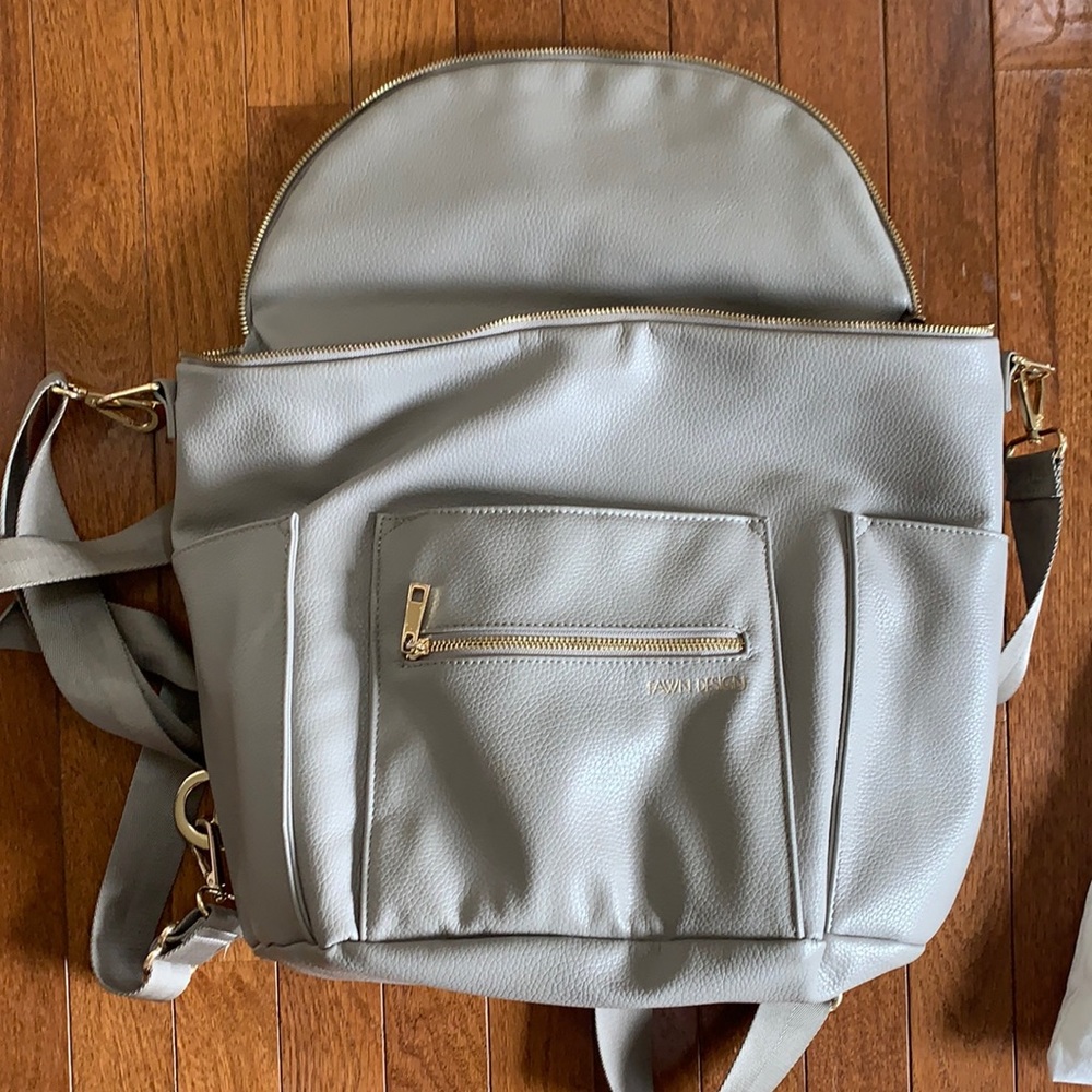 Fawn Design Gray Baby Bag Backpack with Gold Hardware